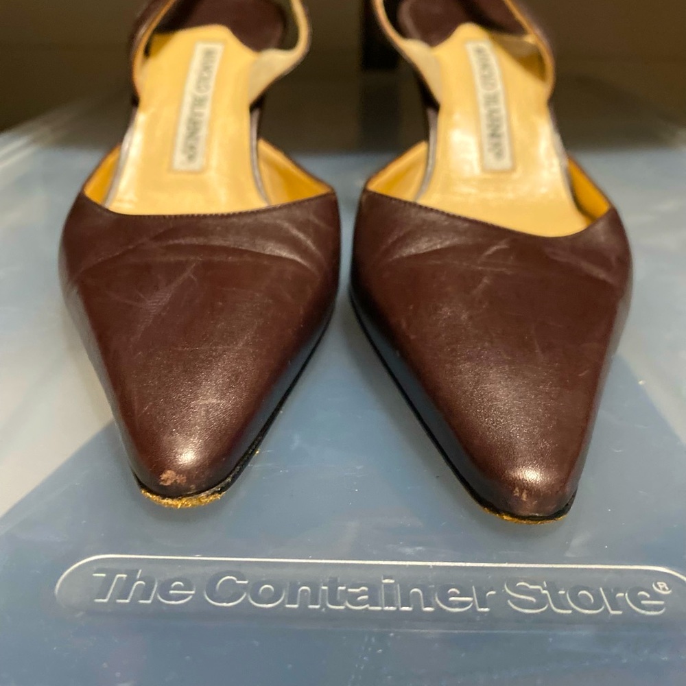 Manolo Blahnik Shoes Manolo Blahnik Brown Leather Slingback Pointed 6/US